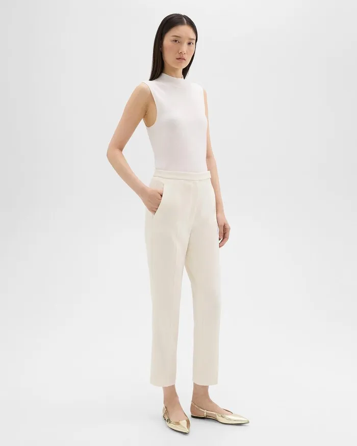 Women Pants Theory HighWaist Slim Crop Pant In Admiral Crepe Rice