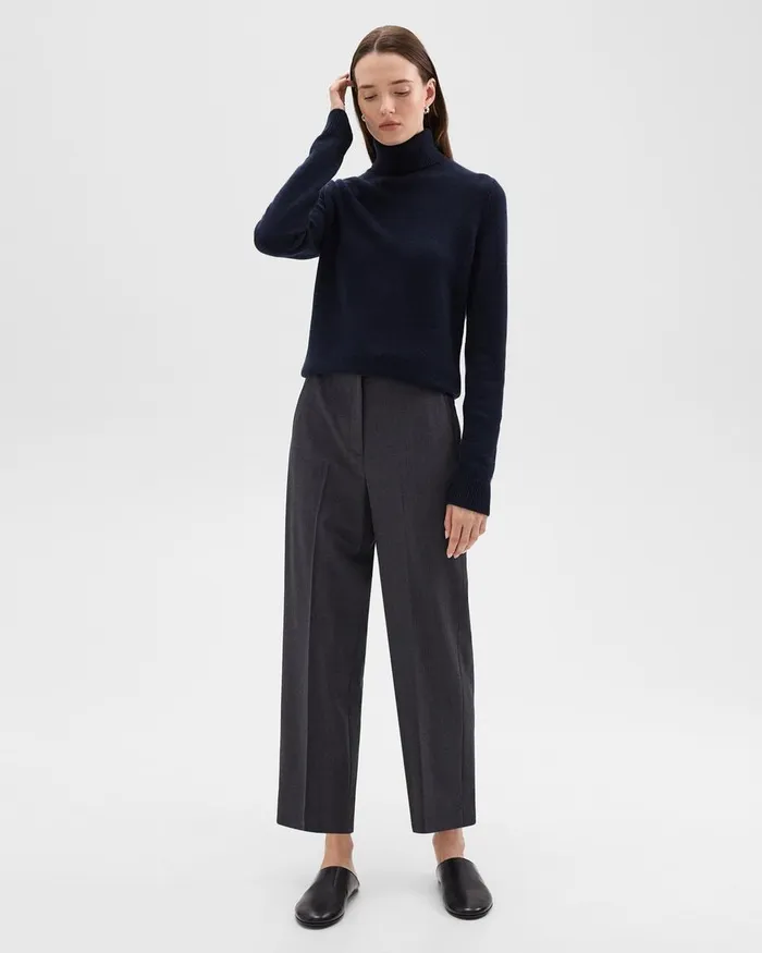 Women Pants Theory HighWaist StraightLeg Pant In Good Wool Charcoal Melange
