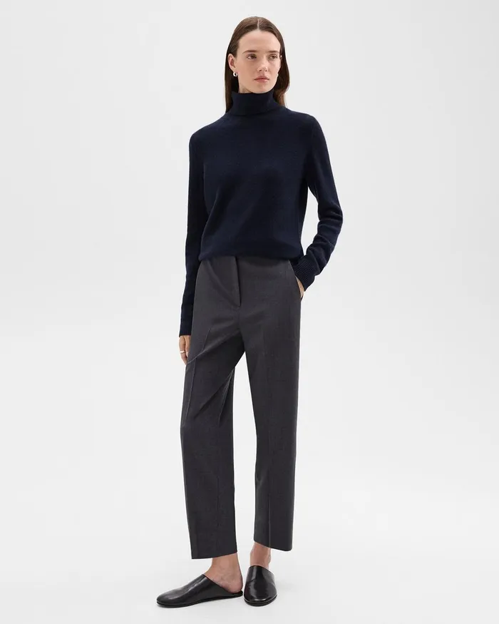 Women Pants Theory HighWaist StraightLeg Pant In Good Wool Charcoal Melange
