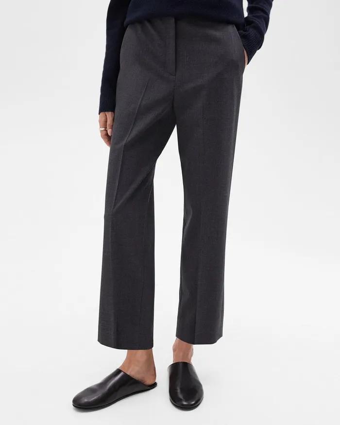 Women Pants Theory HighWaist StraightLeg Pant In Good Wool Charcoal Melange