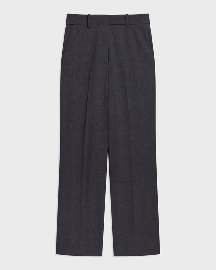 Women Pants Theory HighWaist StraightLeg Pant In Good Wool Charcoal Melange