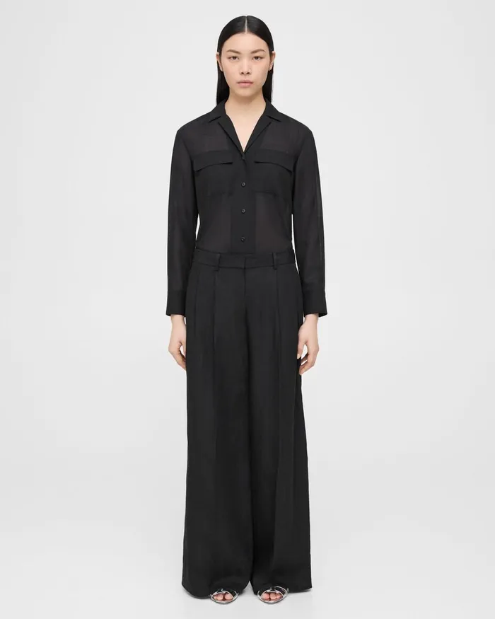 Women Pants Theory Pleated LowRise Pant In Galena Linen Black