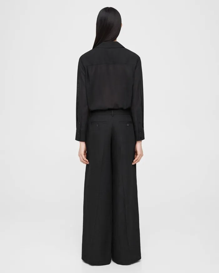 Women Pants Theory Pleated LowRise Pant In Galena Linen Black