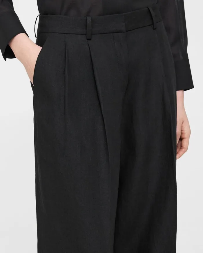 Women Pants Theory Pleated LowRise Pant In Galena Linen Black