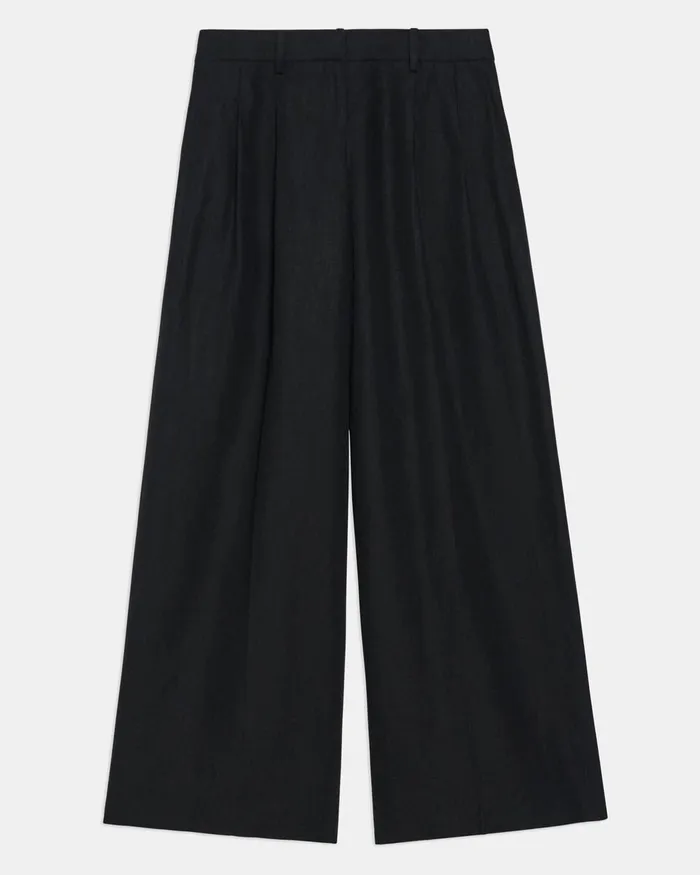 Women Pants Theory Pleated LowRise Pant In Galena Linen Black
