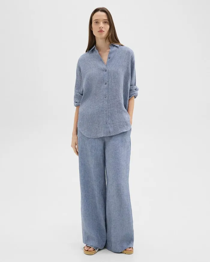 Women Pants Theory Relaxed PullOn Pant In Hemp Chambray