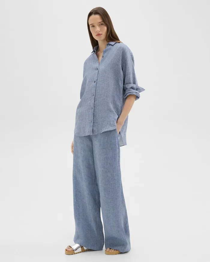 Women Pants Theory Relaxed PullOn Pant In Hemp Chambray