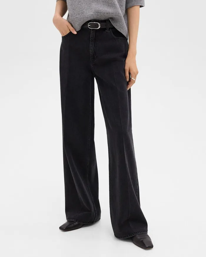 Women Pants Theory StraightLeg 5Pocket Pant In Denim Washed Black