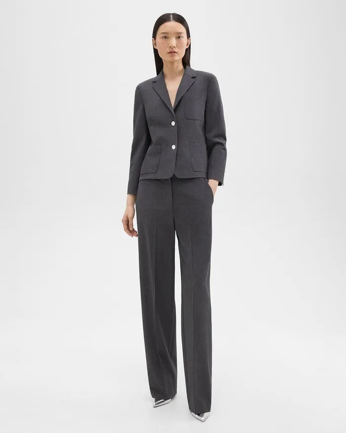 Women Pants Theory StraightLeg Pant In Good Wool Charcoal Melange