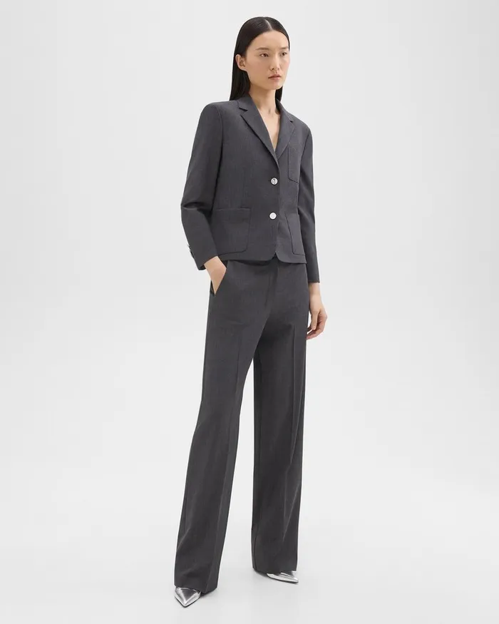 Women Pants Theory StraightLeg Pant In Good Wool Charcoal Melange