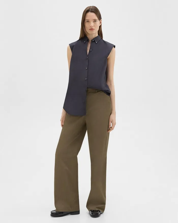 Women Pants Theory StraightLeg Pant In Organic Cotton Dark Olive