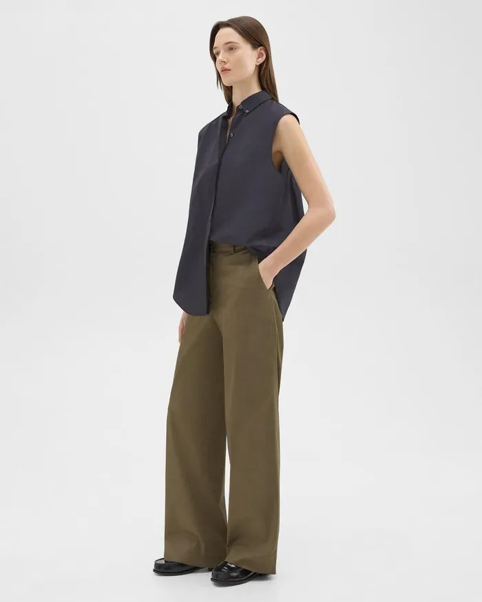 Women Pants Theory StraightLeg Pant In Organic Cotton Dark Olive
