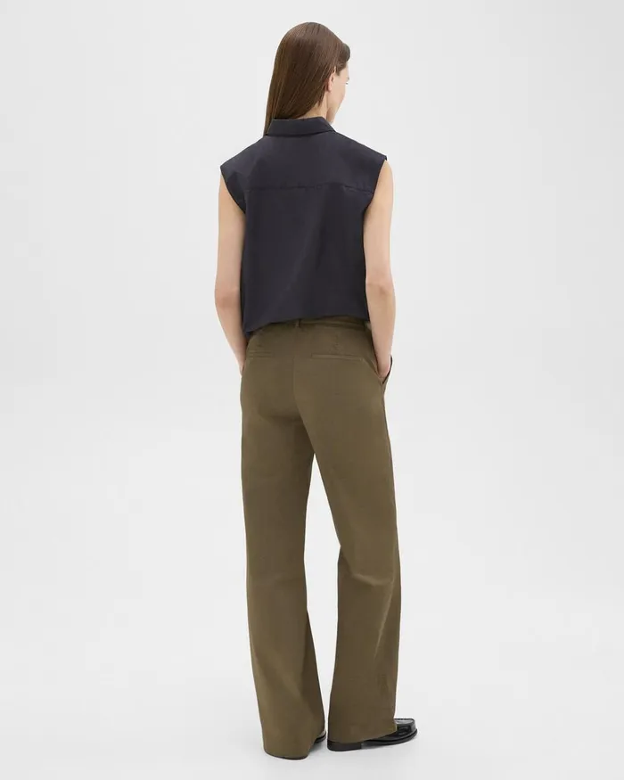 Women Pants Theory StraightLeg Pant In Organic Cotton Dark Olive