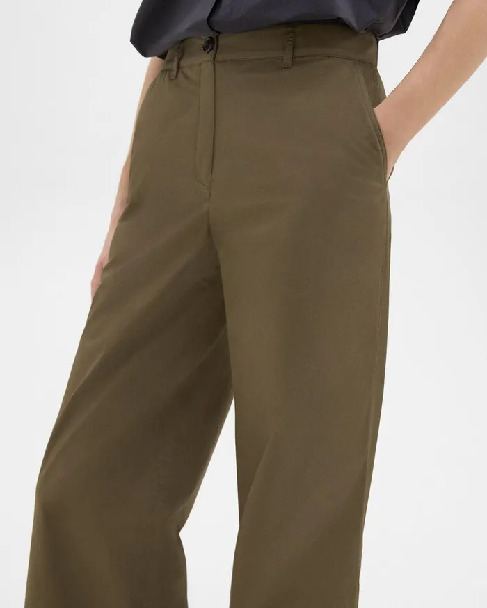 Women Pants Theory StraightLeg Pant In Organic Cotton Dark Olive