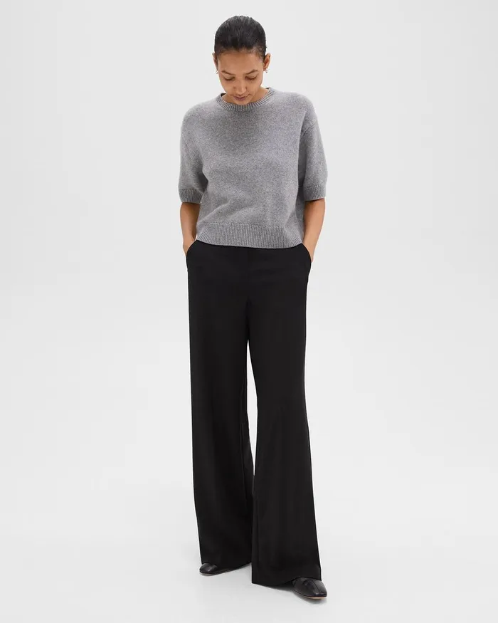 Women Pants Theory WideLeg Pant In DoubleKnit Jersey Black