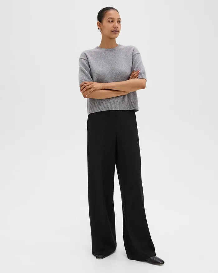 Women Pants Theory WideLeg Pant In DoubleKnit Jersey Black