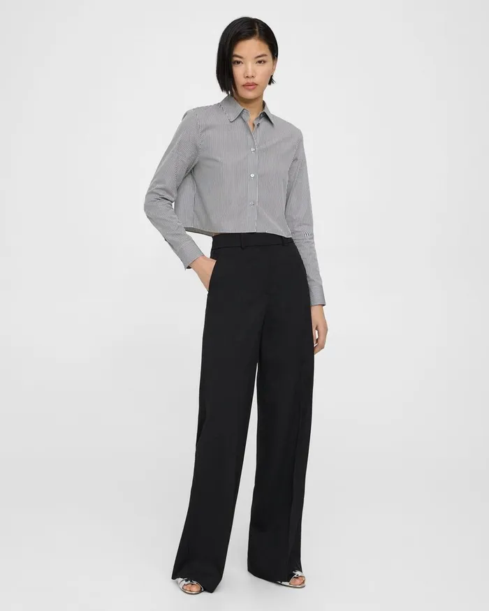 Women Pants Theory WideLeg Pant In Textured Gabardine Black