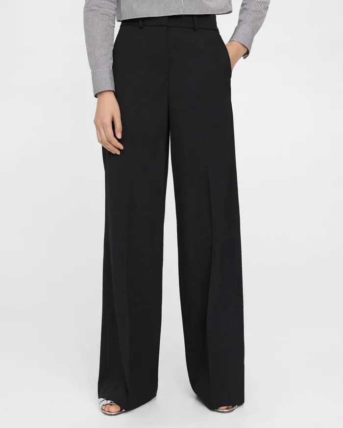 Women Pants Theory WideLeg Pant In Textured Gabardine Black