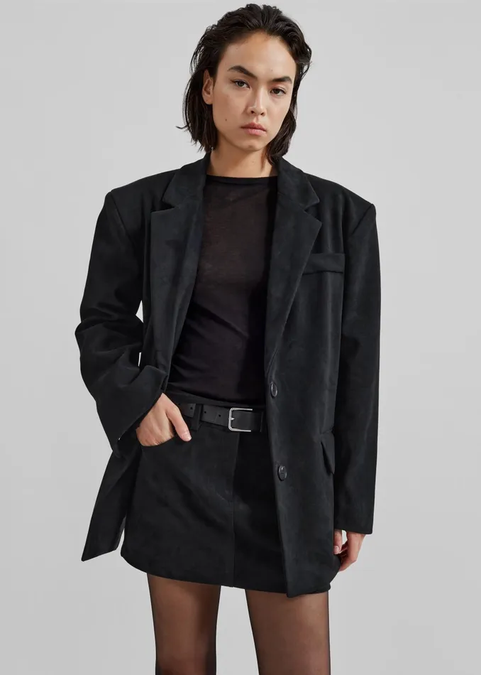 Women Peoria Faux Suede Blazer 8211 Black The Frankie Shop Outerwear