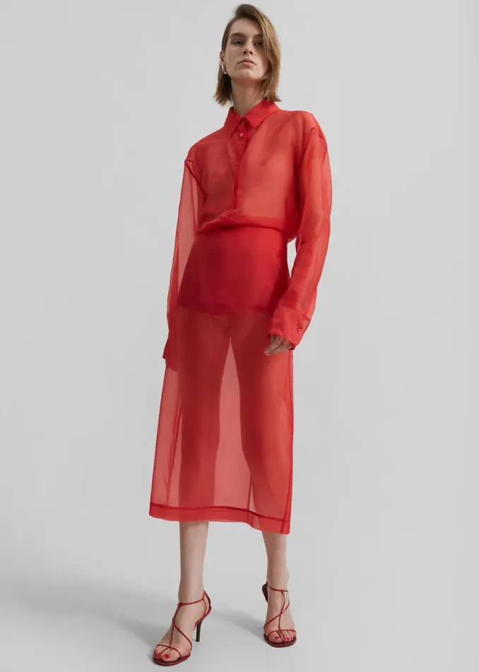 Women Peri Sheer Midi Skirt 8211 Red The Frankie Shop Bottoms