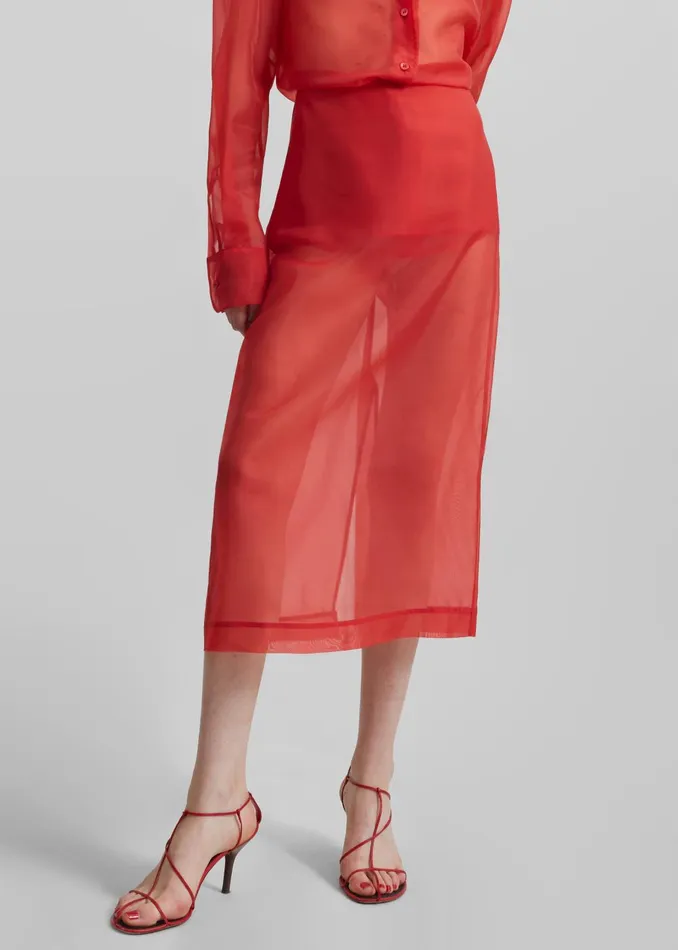 Women Peri Sheer Midi Skirt 8211 Red The Frankie Shop Bottoms
