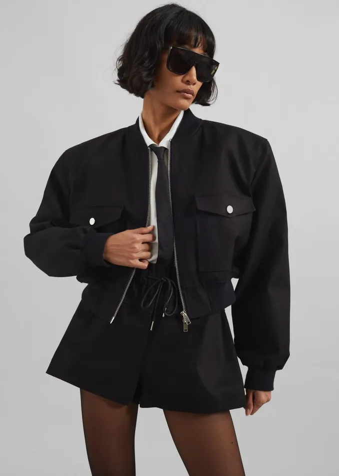 Women Pomona Crop Bomber Jacket 8211 Black The Frankie Shop Outerwear