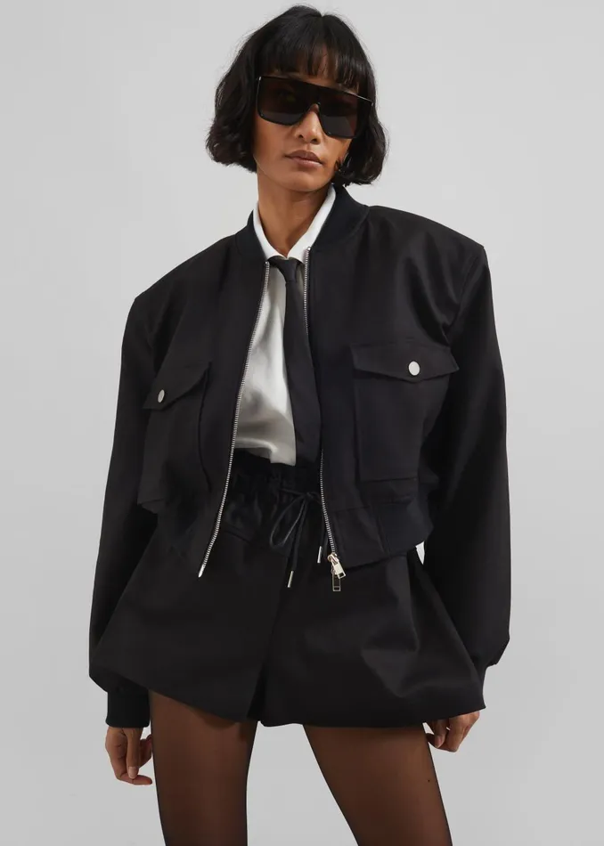 Women Pomona Crop Bomber Jacket 8211 Black The Frankie Shop Outerwear