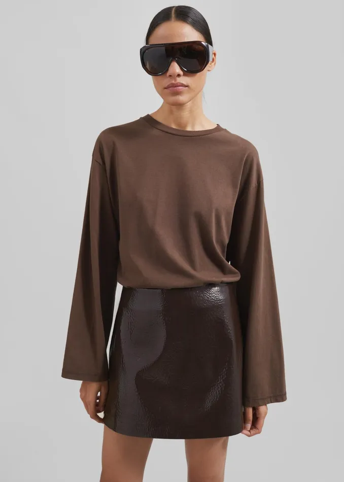 Women Rainey Long Sleeve Tee 8211 Brown The Frankie Shop Tops