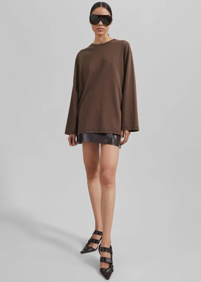 Women Rainey Long Sleeve Tee 8211 Brown The Frankie Shop Tops