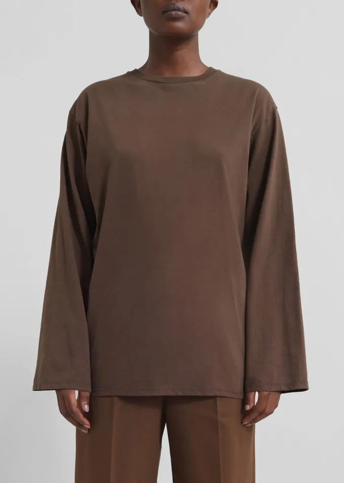 Women Rainey Long Sleeve Tee 8211 Brown The Frankie Shop Tops