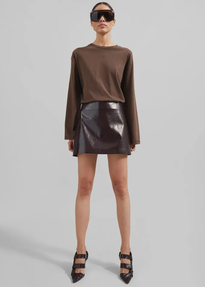 Women Rainey Long Sleeve Tee 8211 Brown The Frankie Shop Tops