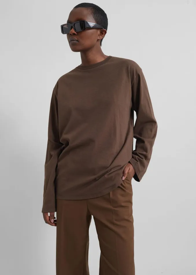 Women Rainey Long Sleeve Tee 8211 Brown The Frankie Shop Tops