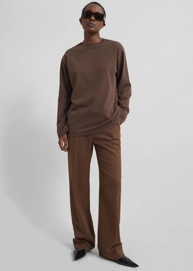 Women Rainey Long Sleeve Tee 8211 Brown The Frankie Shop Tops