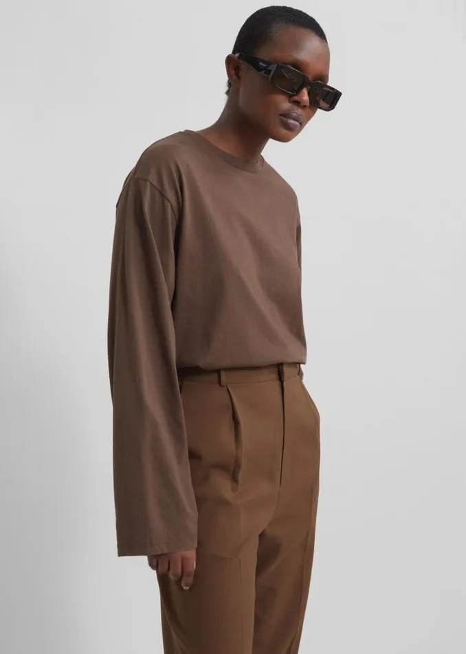 Women Rainey Long Sleeve Tee 8211 Brown The Frankie Shop Tops