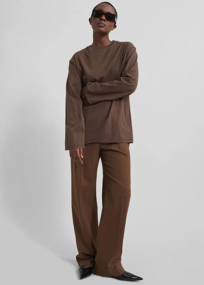 Women Rainey Long Sleeve Tee 8211 Brown The Frankie Shop Tops