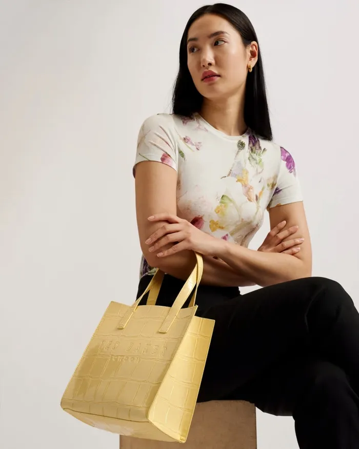Women REPTCON 8211 Croc Detail Small Icon Bag Light Yellow Ted Baker Tote Bags