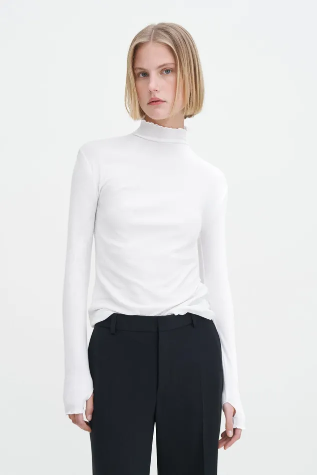 Women Rib Mock Neck Top White Filippa K Tops