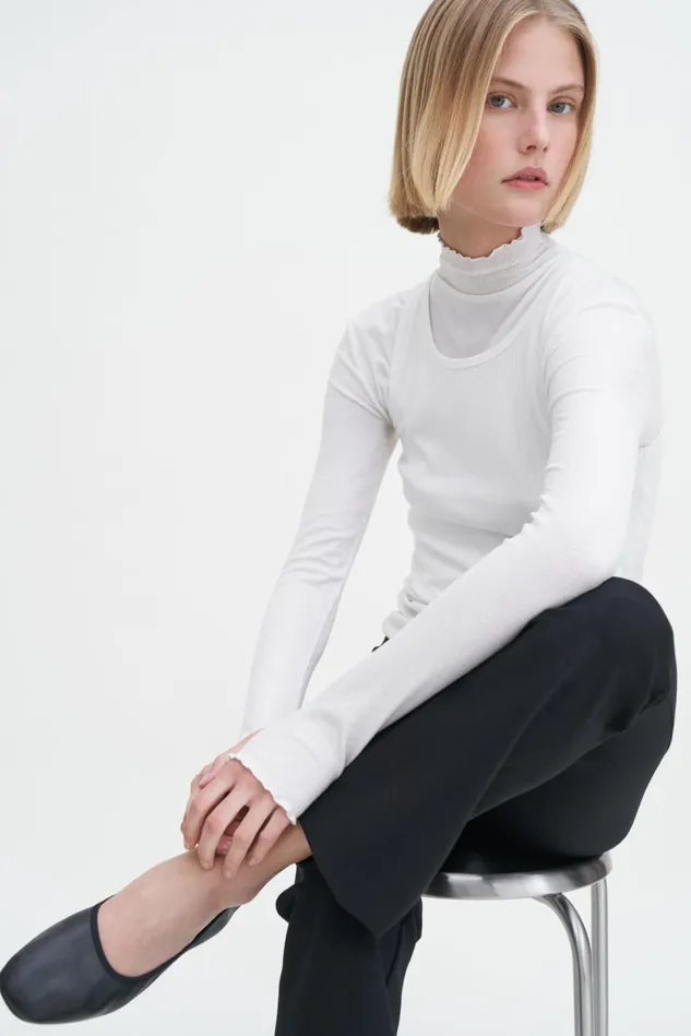 Women Rib Mock Neck Top White Filippa K Tops