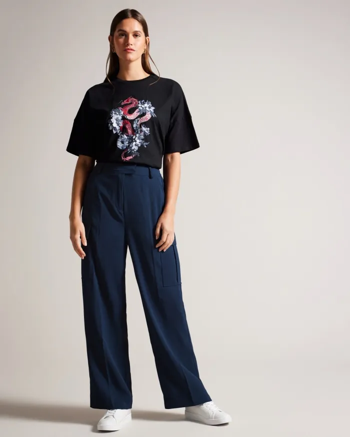 Women ROCCIO 8211 High Waisted Wide Leg Cargo Trousers Navy Ted Baker Trousers and Shorts Women ROCCIO 8211 High Waisted Wide Leg Cargo Trousers Navy Ted Baker Trousers and Shorts