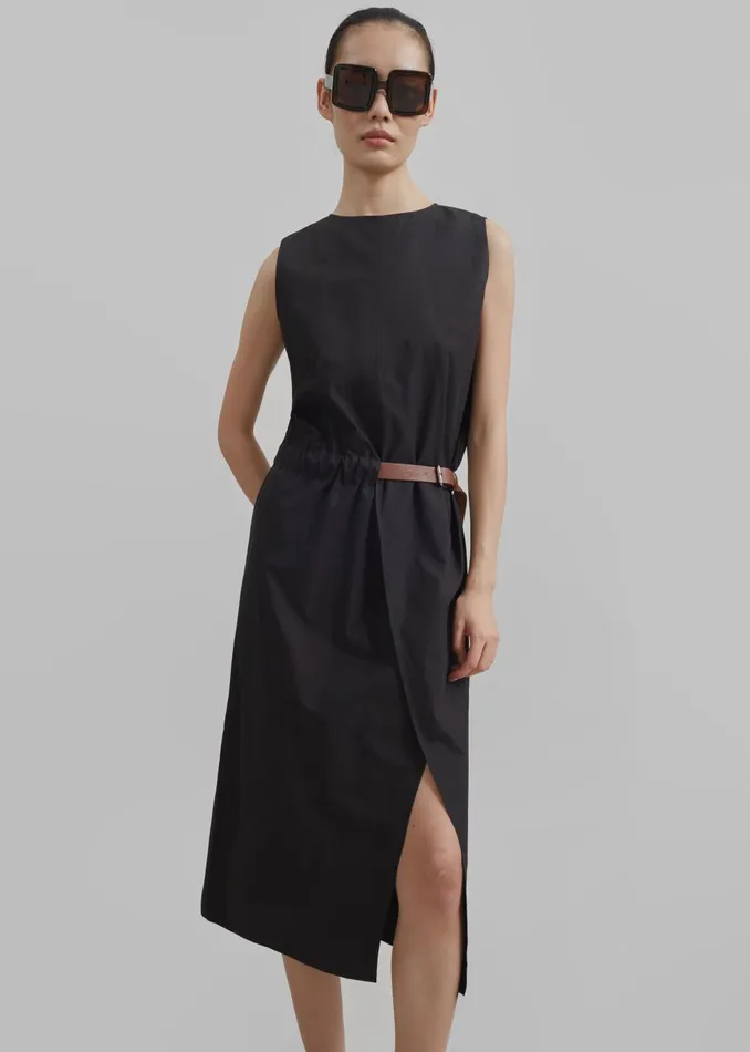 Women Romy Belted Midi Dress 8211 Black The Frankie Shop Dresses