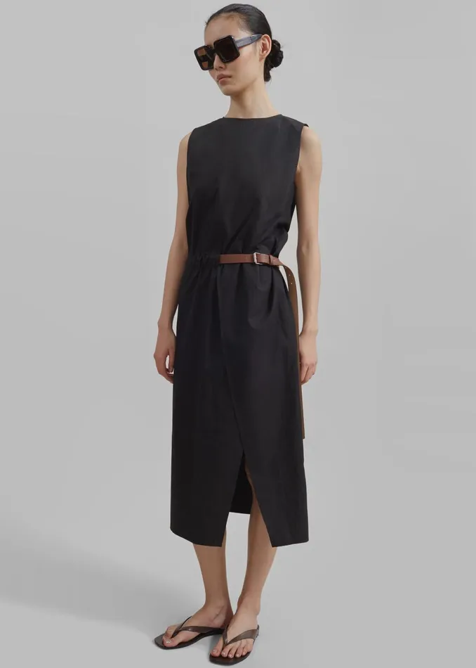 Women Romy Belted Midi Dress 8211 Black The Frankie Shop Dresses