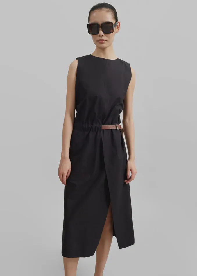 Women Romy Belted Midi Dress 8211 Black The Frankie Shop Dresses