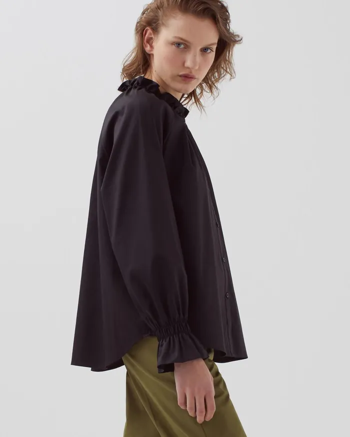 Women Ruffle Neck Shirt Black Beauty Comptoir Des Cotonniers Blouses and Shirts and Tops Women Ruffle Neck Shirt Black Beauty Comptoir Des Cotonniers Blouses and Shirts and Tops