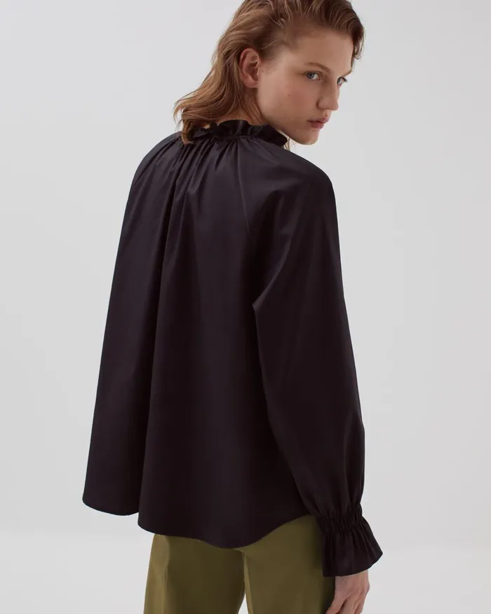 Women Ruffle Neck Shirt Black Beauty Comptoir Des Cotonniers Blouses and Shirts and Tops Women Ruffle Neck Shirt Black Beauty Comptoir Des Cotonniers Blouses and Shirts and Tops