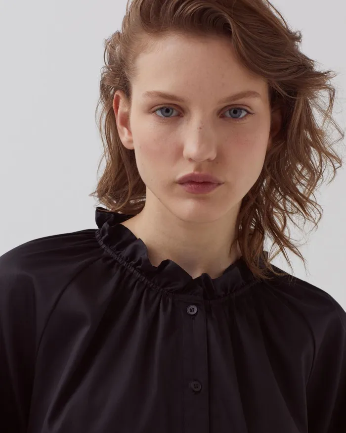Women Ruffle Neck Shirt Black Beauty Comptoir Des Cotonniers Blouses and Shirts and Tops Women Ruffle Neck Shirt Black Beauty Comptoir Des Cotonniers Blouses and Shirts and Tops