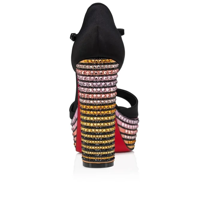 Women Sandaloo Strass Aftersun 130 Mm Sandals 8211 Crpe Satin Imprim Aftersun 8211 Black Christian Louboutin Platforms