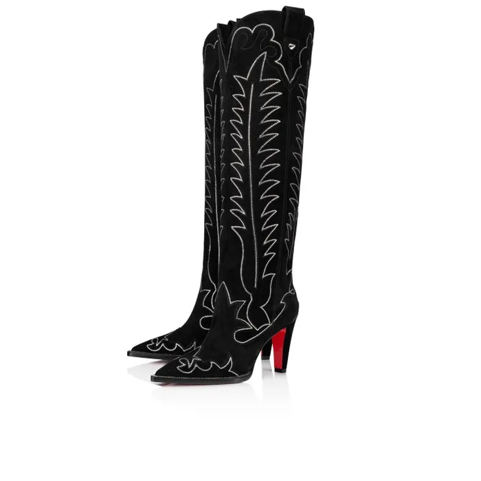 Women Santia Botta Strass 85 Mm Boots 8211 Veau Velours And Strass 8211 Black Christian Louboutin Boots Women Santia Botta Strass 85 Mm Boots 8211 Veau Velours And Strass 8211 Black Christian Louboutin Boots
