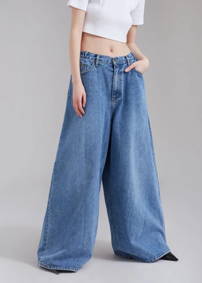 Women Sasha Wide Leg Jeans 8211 Worn Wash The Frankie Shop Bottoms