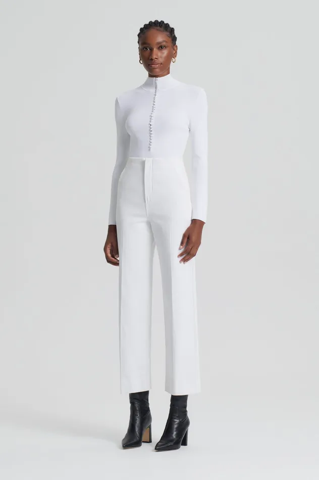 Women Scanlan Theodore CREPE KNIT BUTTON POLO SWEATER WHITE Tops