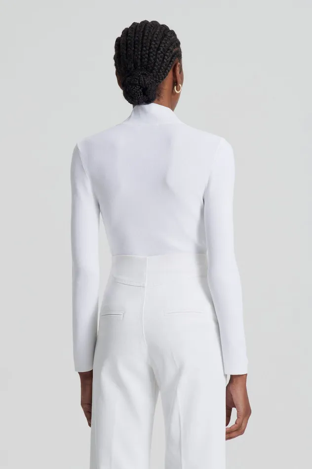 Women Scanlan Theodore CREPE KNIT BUTTON POLO SWEATER WHITE Tops